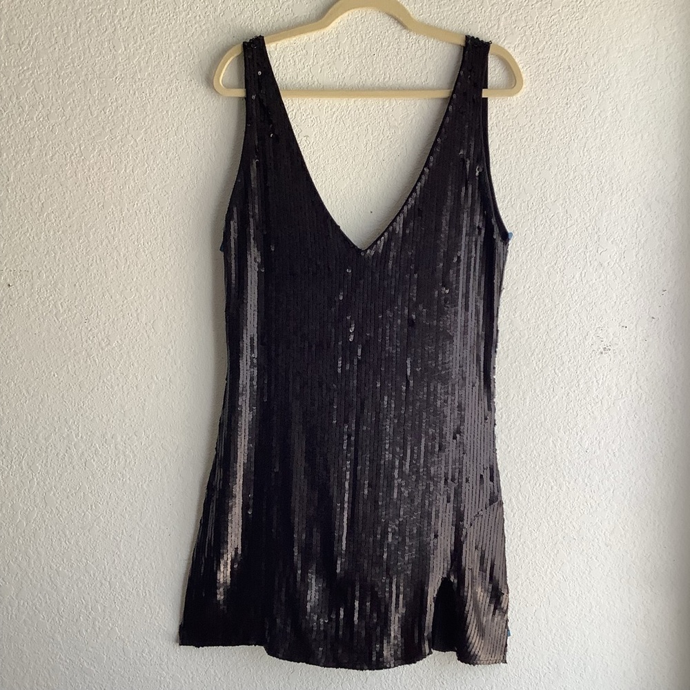 NWOT Free People Intimately Mini Slip Dress Sz L Color Black V-Neck  Sleeveless